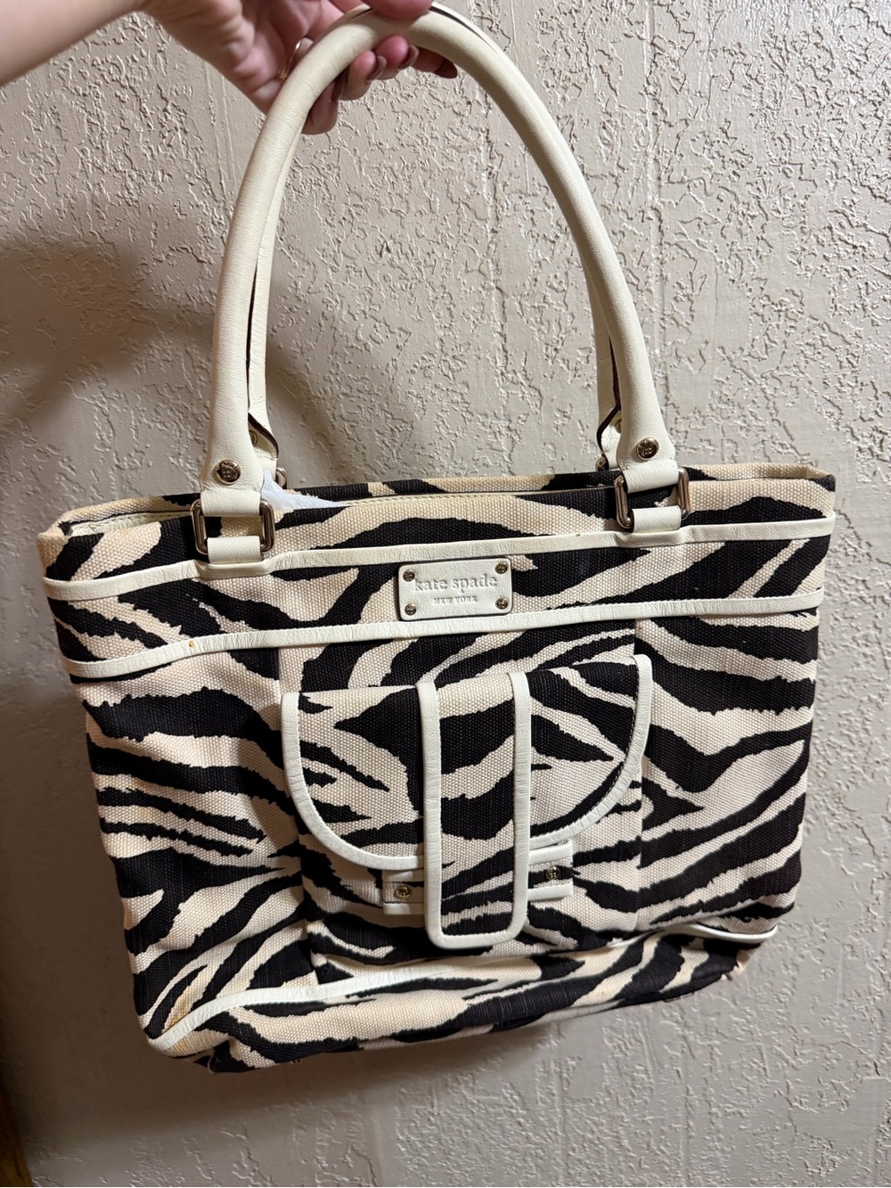 Rare kate spade Zebra Print Canvas Tote in Cream and Black